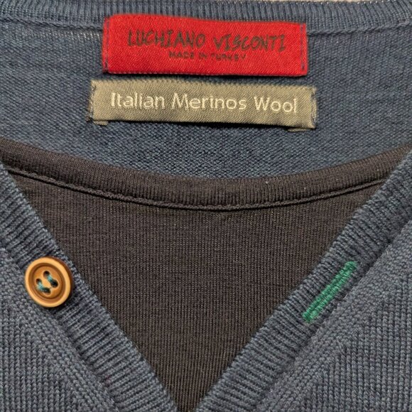 Luchiano Visconti 50% Italian Merino Wool 50% Acrylic Long Sleeve Sweater Navy - Picture 1 of 3